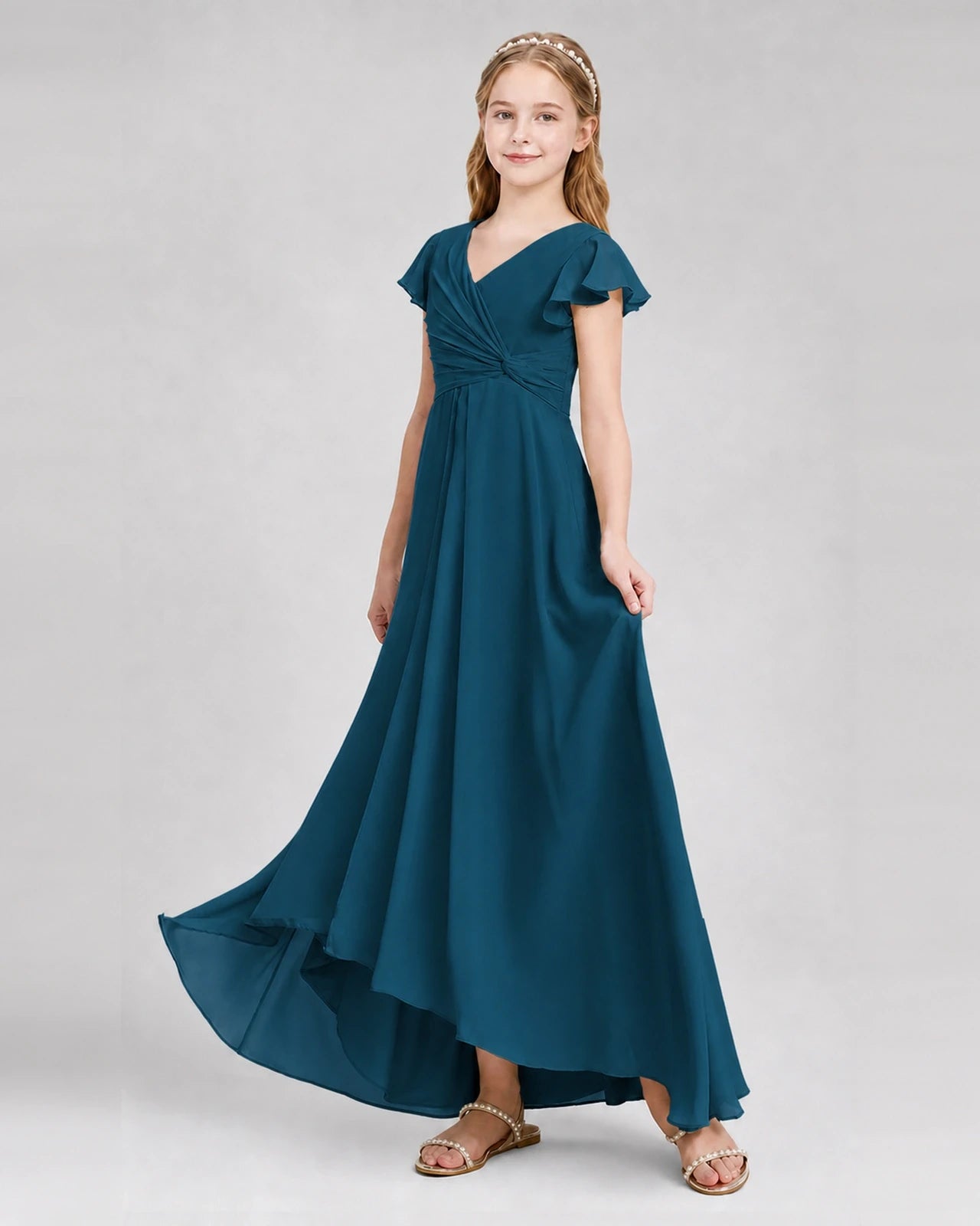 Dideyttawl Flutter Sleeve Chiffon Junior Bridesmaid Dress