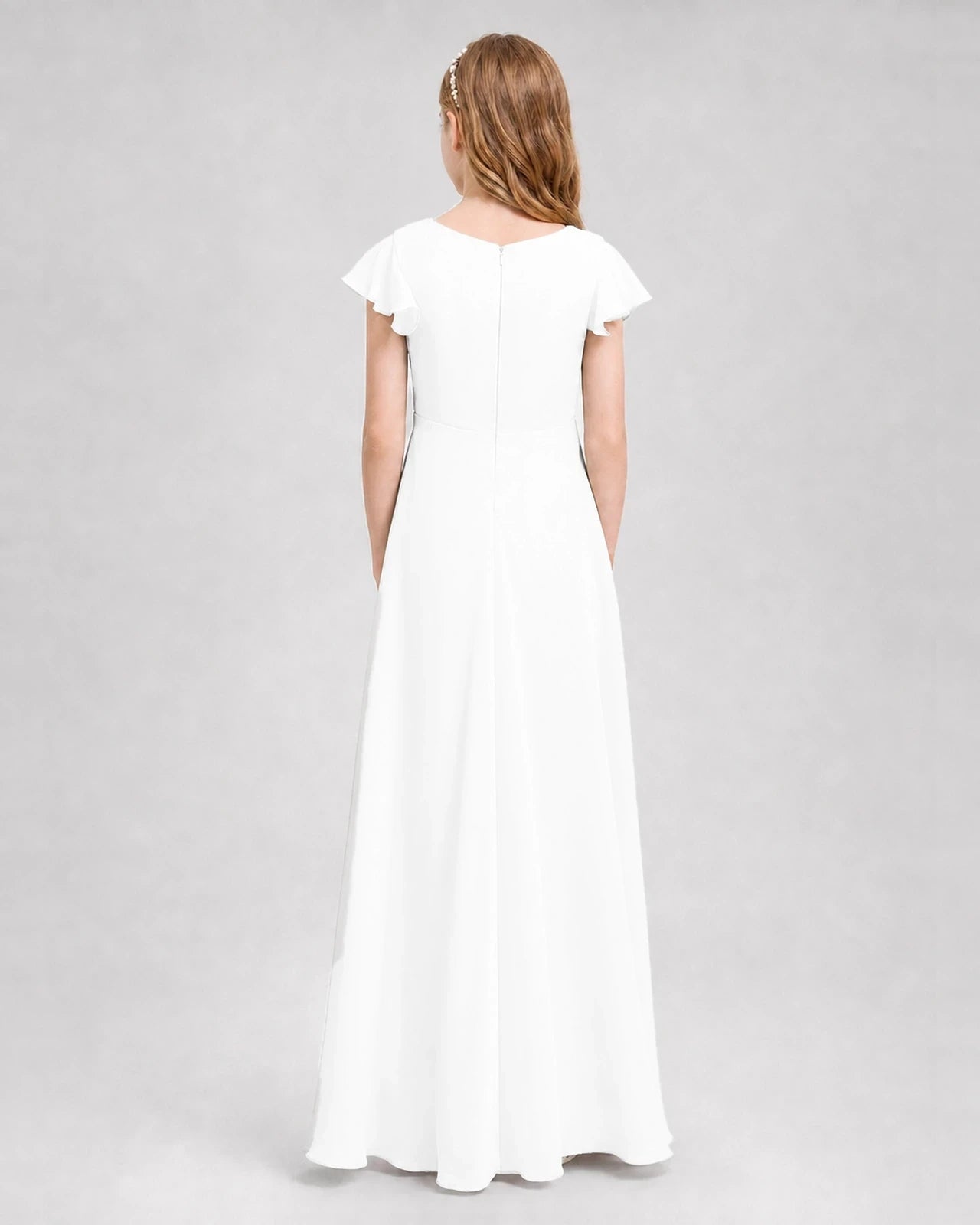 Dideyttawl Flutter Sleeve Chiffon Junior Bridesmaid Dress