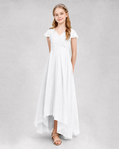 Dideyttawl Flutter Sleeve Chiffon Junior Bridesmaid Dress