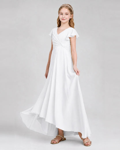 Dideyttawl Flutter Sleeve Chiffon Junior Bridesmaid Dress