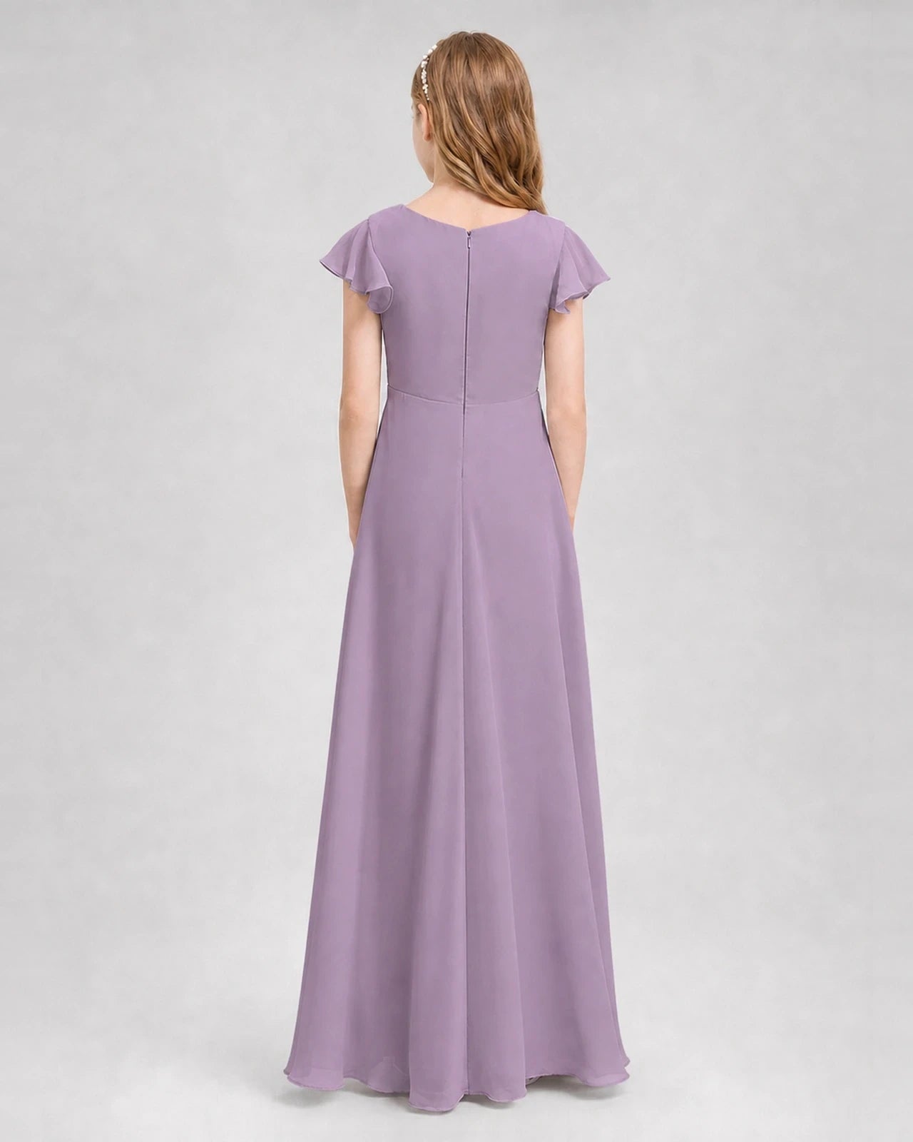 Dideyttawl Flutter Sleeve Chiffon Junior Bridesmaid Dress