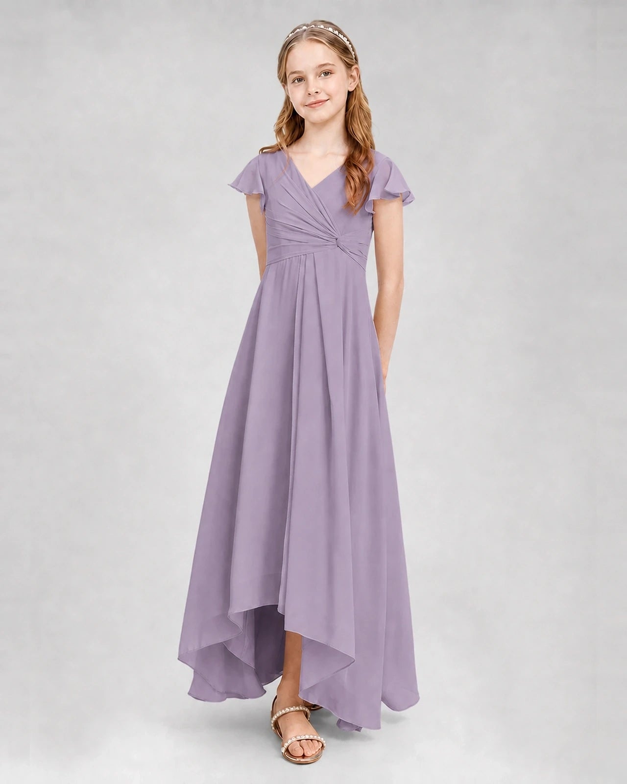 Dideyttawl Flutter Sleeve Chiffon Junior Bridesmaid Dress
