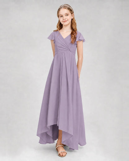 Dideyttawl Flutter Sleeve Chiffon Junior Bridesmaid Dress