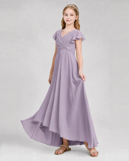 Dideyttawl Flutter Sleeve Chiffon Junior Bridesmaid Dress