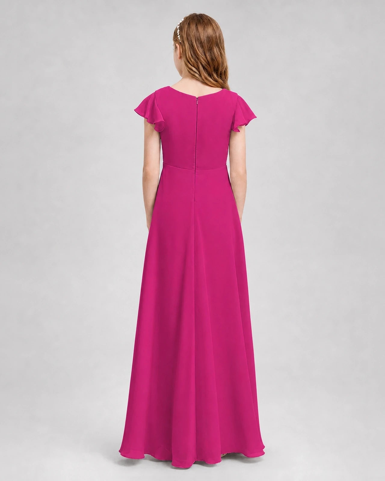 Dideyttawl Flutter Sleeve Chiffon Junior Bridesmaid Dress