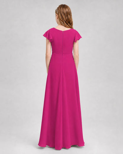 Dideyttawl Flutter Sleeve Chiffon Junior Bridesmaid Dress