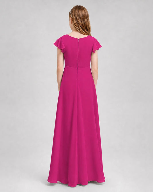 Hot Pink Chiffon A-Line Junior Bridesmaid Dresses Back View
