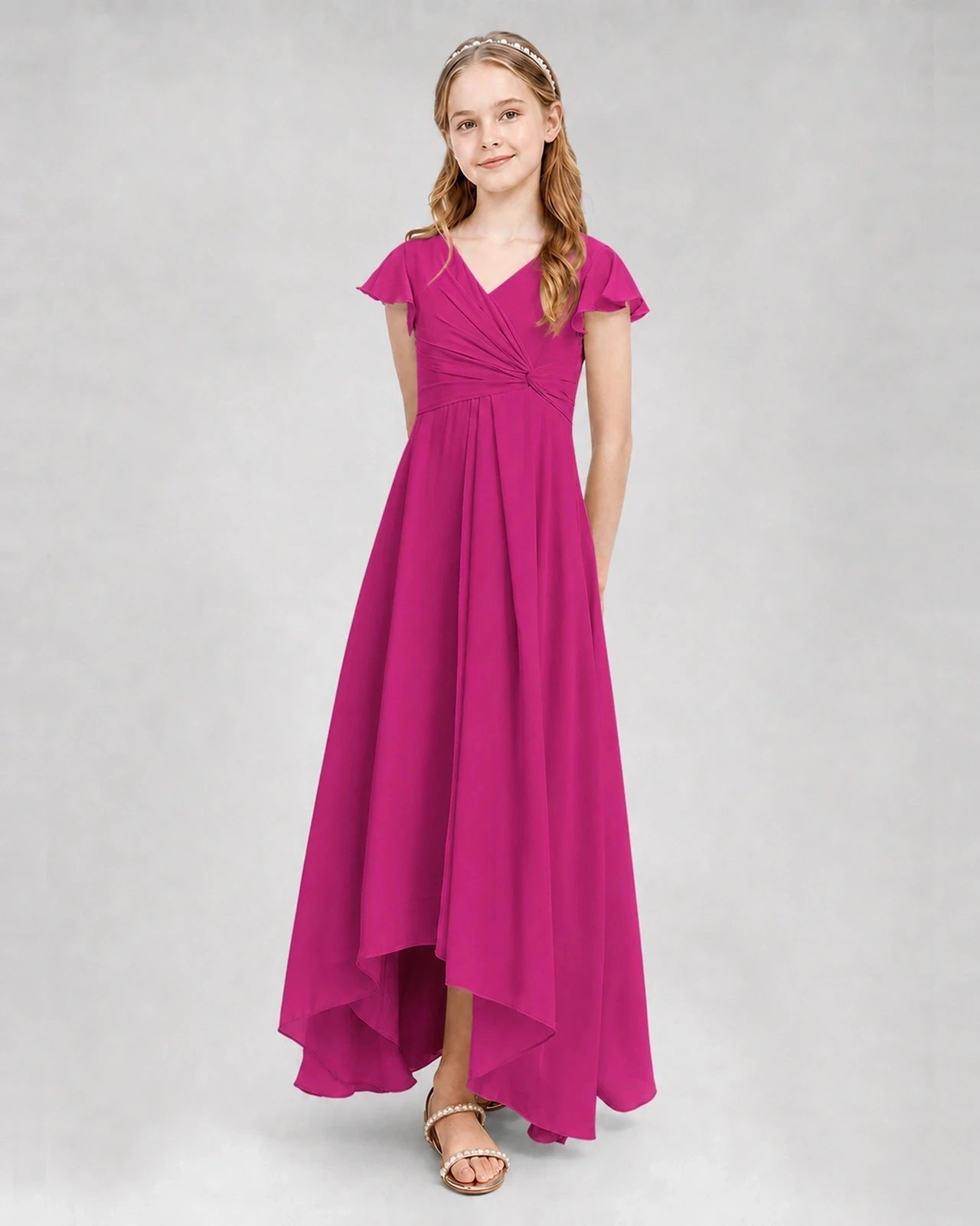 Dideyttawl Flutter Sleeve Chiffon Junior Bridesmaid Dress