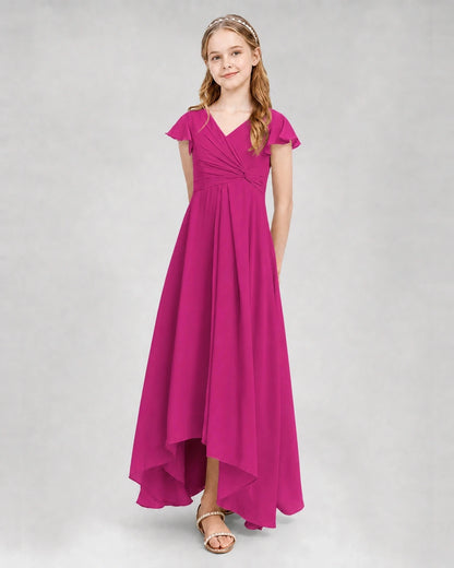 Dideyttawl Flutter Sleeve Chiffon Junior Bridesmaid Dress