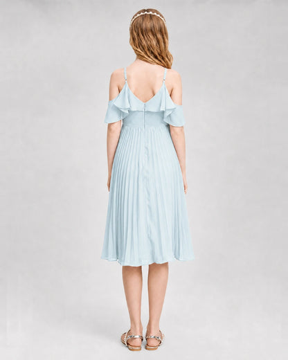 Dideyttawl Cold Shoulder Pleated Chiffon Junior Bridesmaid Dress
