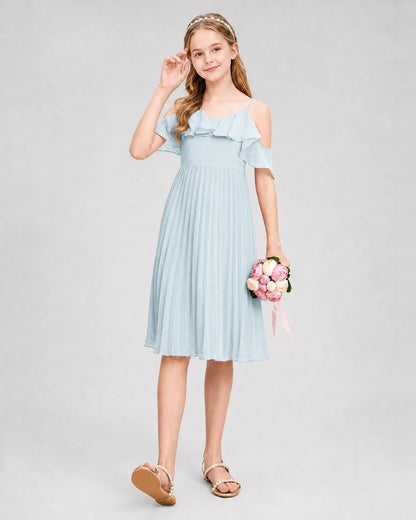 Dideyttawl Cold Shoulder Pleated Chiffon Junior Bridesmaid Dress
