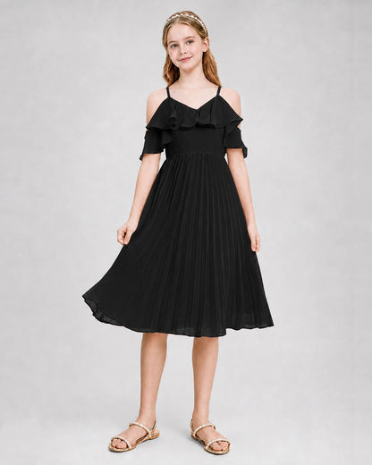 Dideyttawl Cold Shoulder Pleated Chiffon Junior Bridesmaid Dress