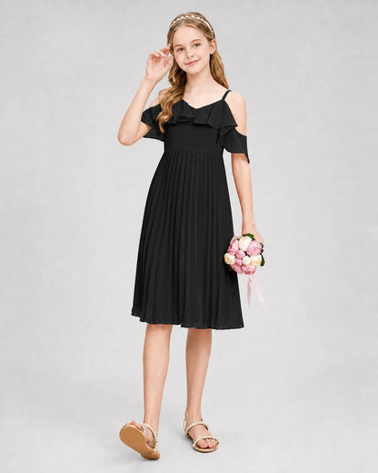 Dideyttawl Cold Shoulder Pleated Chiffon Junior Bridesmaid Dress