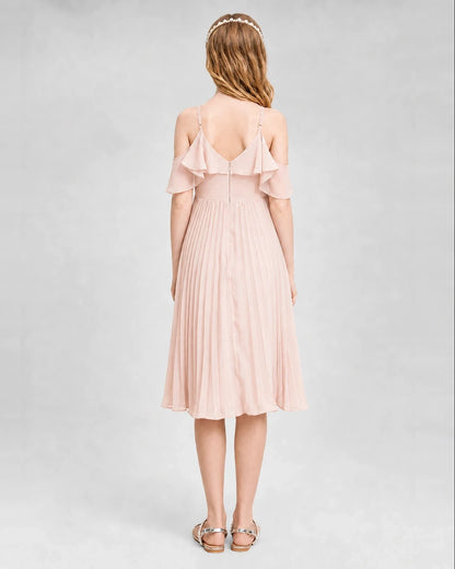 Dideyttawl Cold Shoulder Pleated Chiffon Junior Bridesmaid Dress