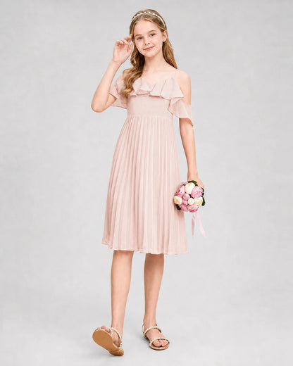 Dideyttawl Cold Shoulder Pleated Chiffon Junior Bridesmaid Dress