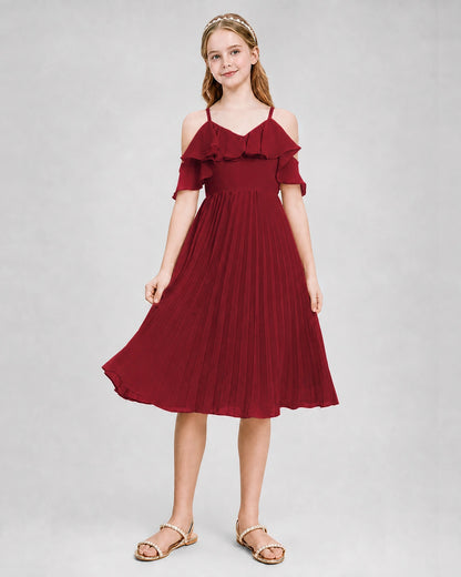 Dideyttawl Cold Shoulder Pleated Chiffon Junior Bridesmaid Dress