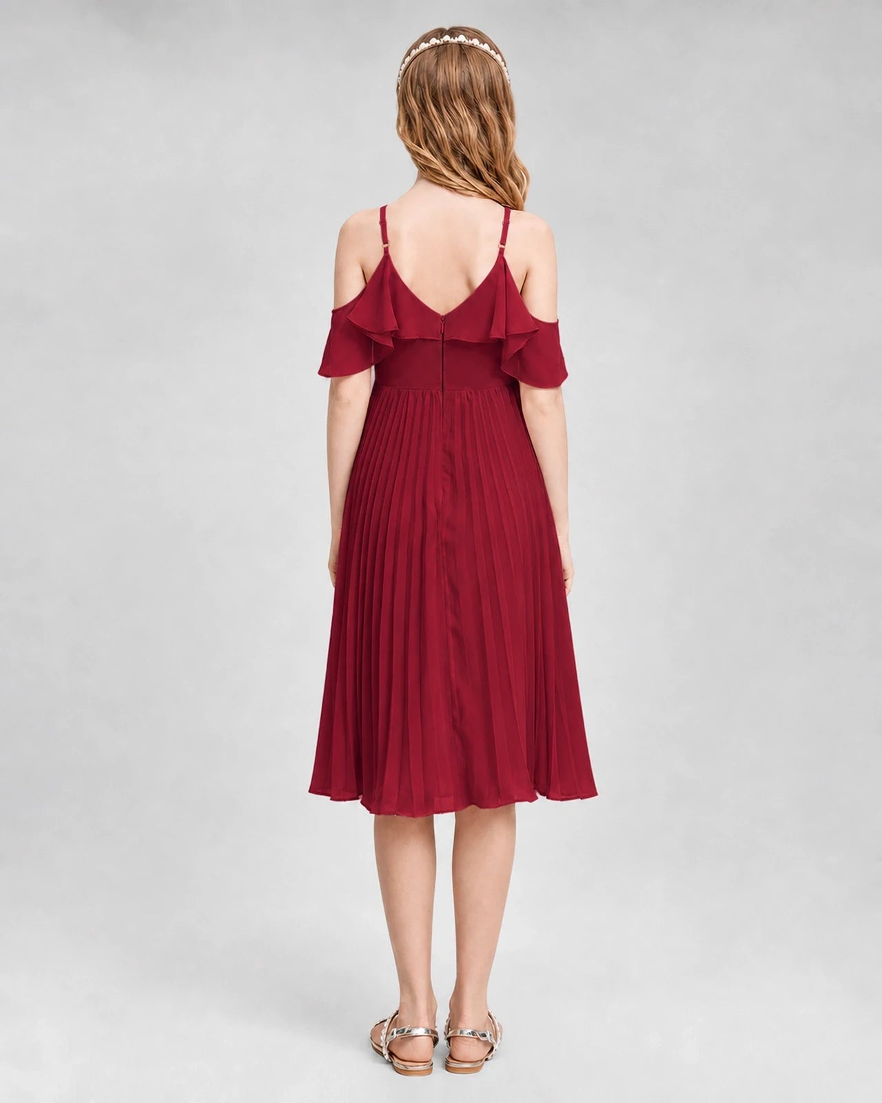 Dideyttawl Cold Shoulder Pleated Chiffon Junior Bridesmaid Dress