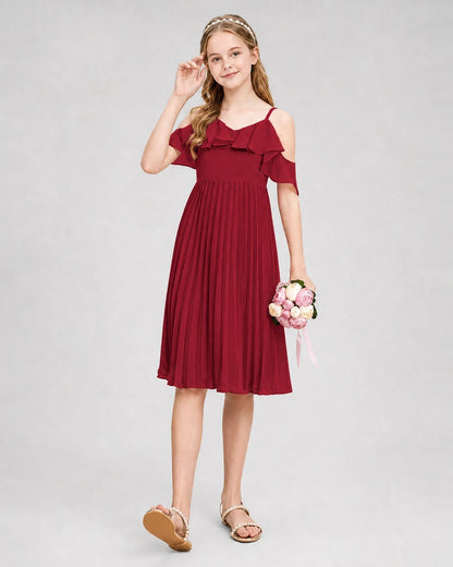 Dideyttawl Cold Shoulder Pleated Chiffon Junior Bridesmaid Dress