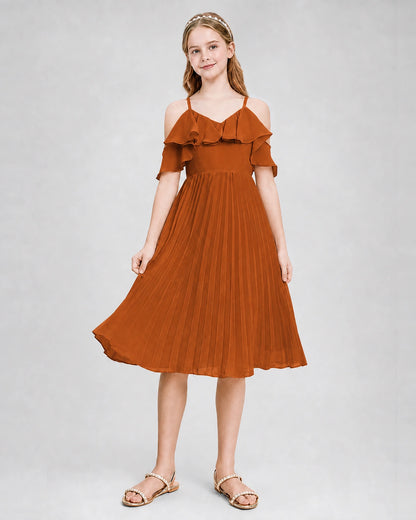 Dideyttawl Cold Shoulder Pleated Chiffon Junior Bridesmaid Dress