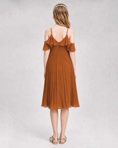 Dideyttawl Cold Shoulder Pleated Chiffon Junior Bridesmaid Dress