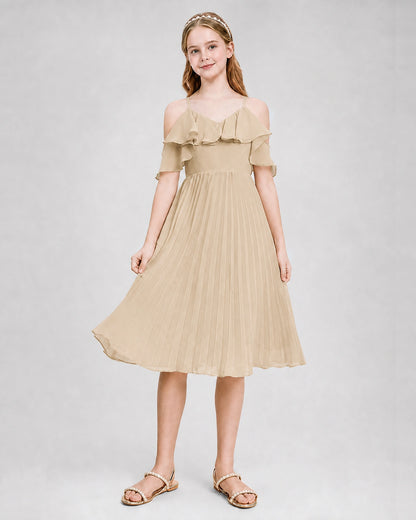 Dideyttawl Cold Shoulder Pleated Chiffon Junior Bridesmaid Dress