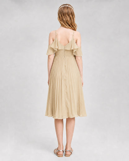 Dideyttawl Cold Shoulder Pleated Chiffon Junior Bridesmaid Dress