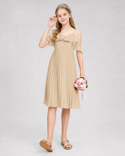 Dideyttawl Cold Shoulder Pleated Chiffon Junior Bridesmaid Dress