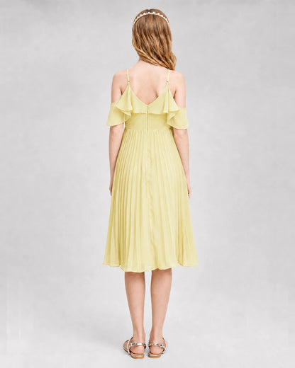 Dideyttawl Cold Shoulder Pleated Chiffon Junior Bridesmaid Dress
