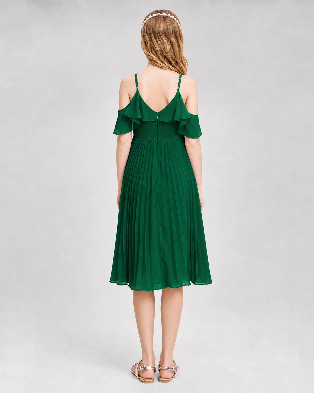 Dideyttawl Cold Shoulder Pleated Chiffon Junior Bridesmaid Dress