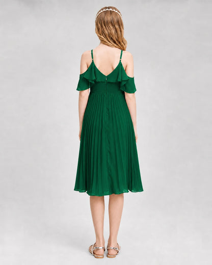 Dideyttawl Cold Shoulder Pleated Chiffon Junior Bridesmaid Dress