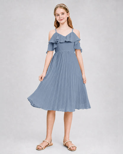 Dideyttawl Cold Shoulder Pleated Chiffon Junior Bridesmaid Dress