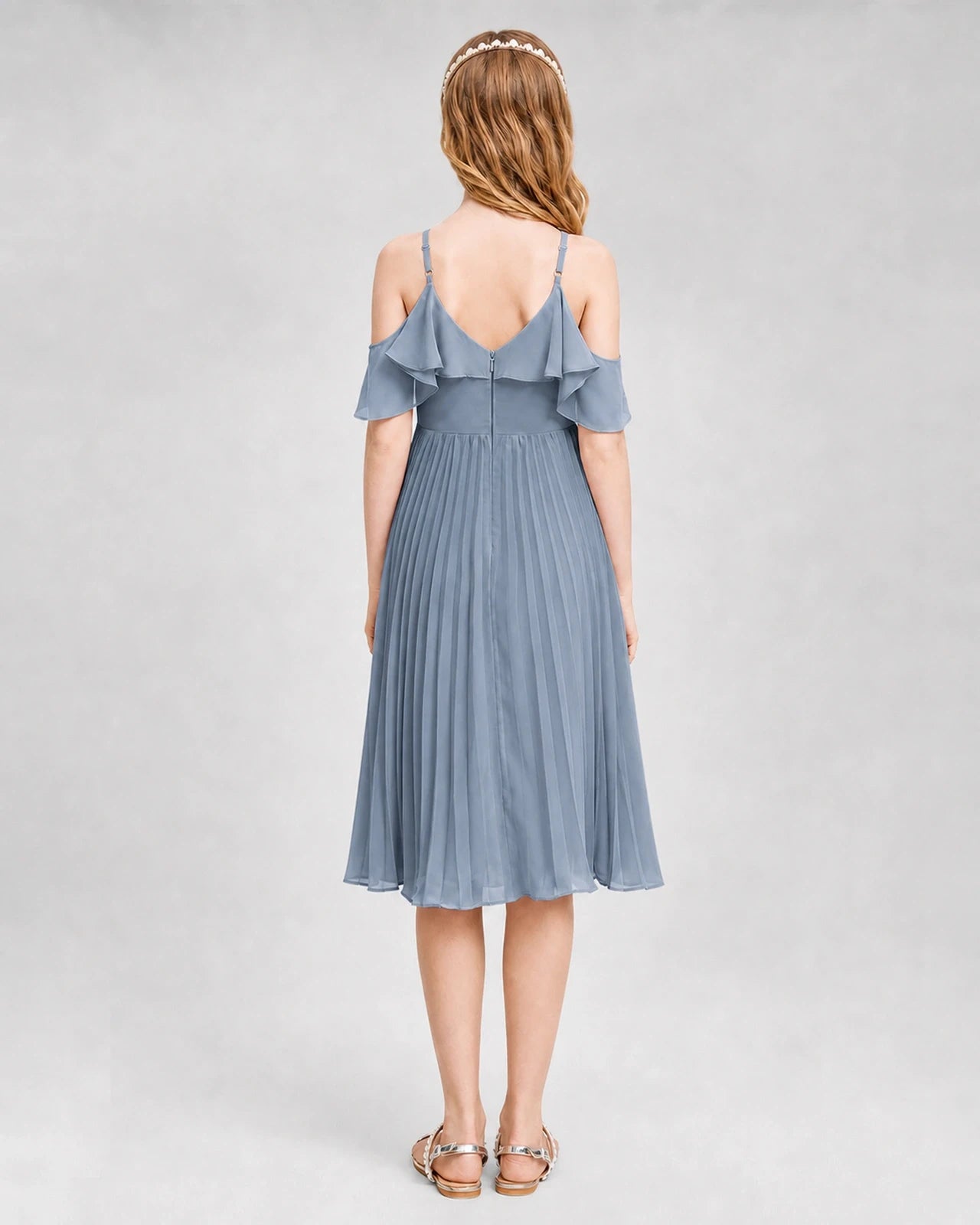 Dideyttawl Cold Shoulder Pleated Chiffon Junior Bridesmaid Dress