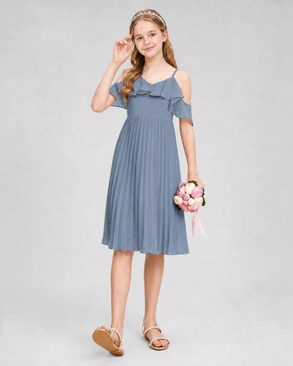 Dideyttawl Cold Shoulder Pleated Chiffon Junior Bridesmaid Dress