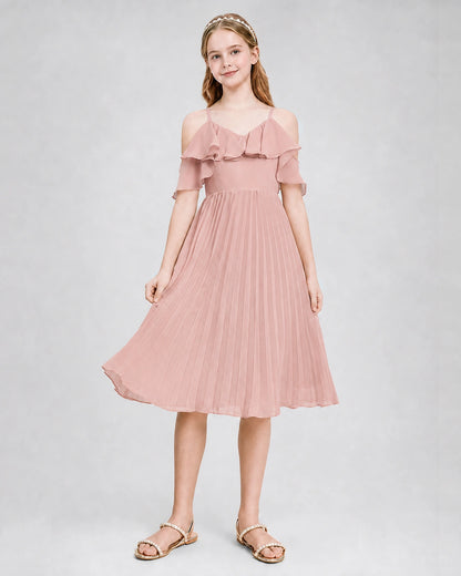 Dideyttawl Cold Shoulder Pleated Chiffon Junior Bridesmaid Dress