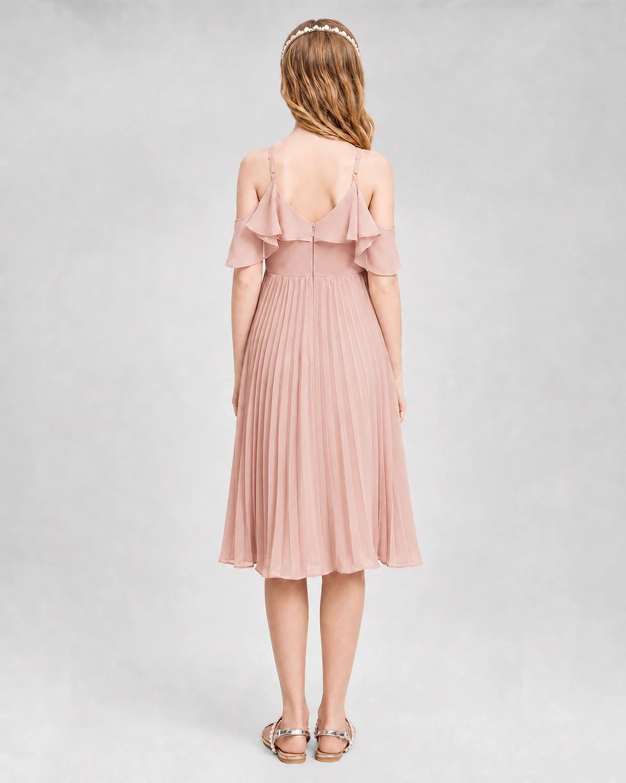 Dideyttawl Cold Shoulder Pleated Chiffon Junior Bridesmaid Dress