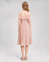 Dusty Rose Chiffon Cold Shoulder Pleated Junior Bridesmaid Dresses Front View