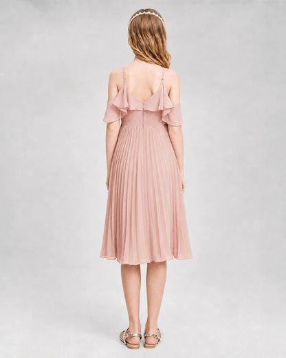 Dideyttawl Cold Shoulder Pleated Chiffon Junior Bridesmaid Dress