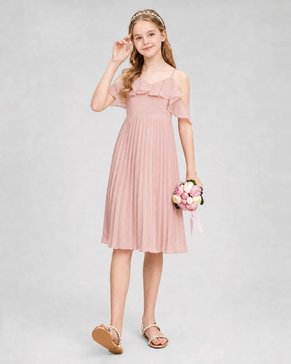 Dideyttawl Cold Shoulder Pleated Chiffon Junior Bridesmaid Dress
