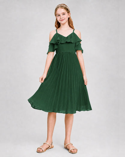Dideyttawl Cold Shoulder Pleated Chiffon Junior Bridesmaid Dress
