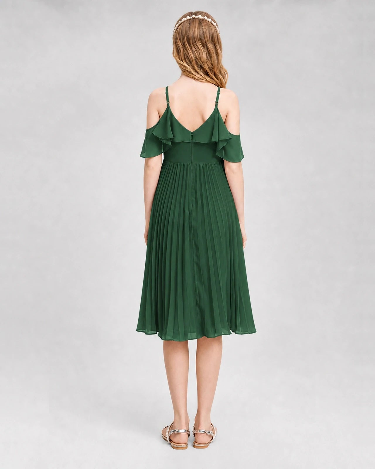 Dideyttawl Cold Shoulder Pleated Chiffon Junior Bridesmaid Dress