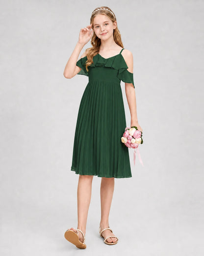 Dideyttawl Cold Shoulder Pleated Chiffon Junior Bridesmaid Dress