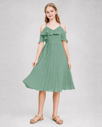Dideyttawl Cold Shoulder Pleated Chiffon Junior Bridesmaid Dress