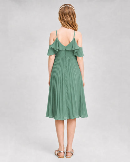Dideyttawl Cold Shoulder Pleated Chiffon Junior Bridesmaid Dress