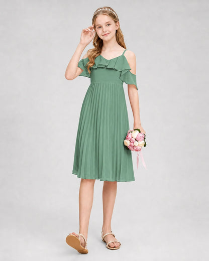 Dideyttawl Cold Shoulder Pleated Chiffon Junior Bridesmaid Dress