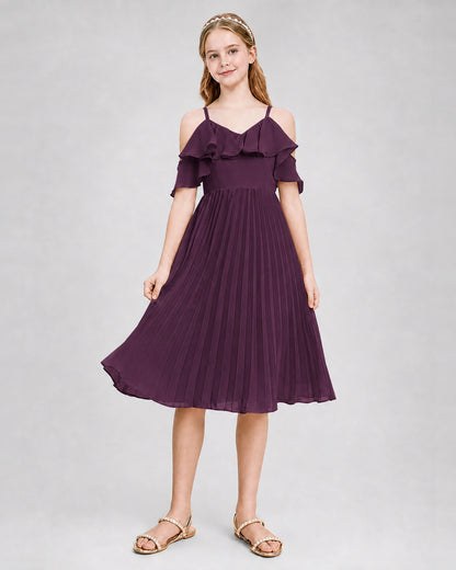 Dideyttawl Cold Shoulder Pleated Chiffon Junior Bridesmaid Dress