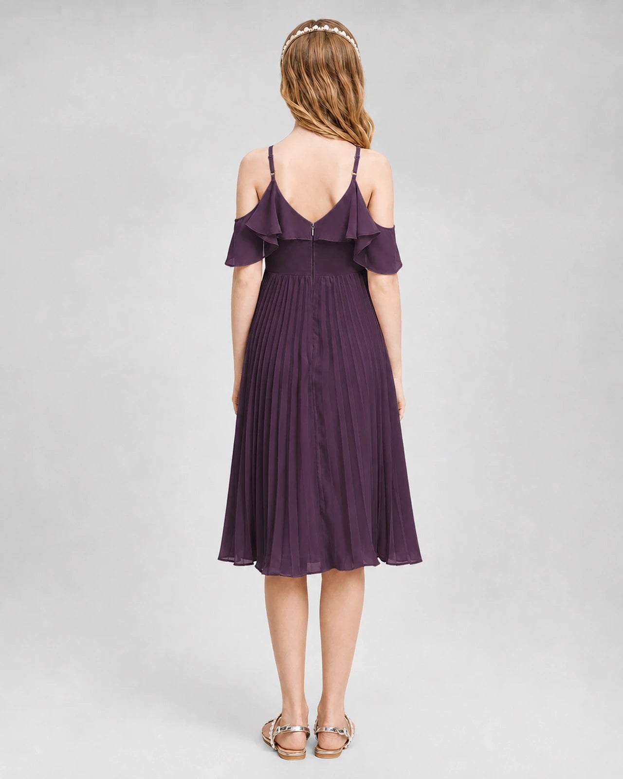 Dideyttawl Cold Shoulder Pleated Chiffon Junior Bridesmaid Dress