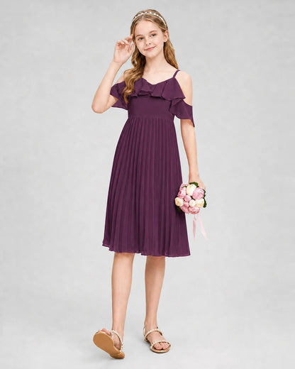 Dideyttawl Cold Shoulder Pleated Chiffon Junior Bridesmaid Dress