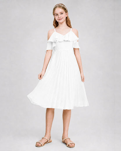Dideyttawl Cold Shoulder Pleated Chiffon Junior Bridesmaid Dress