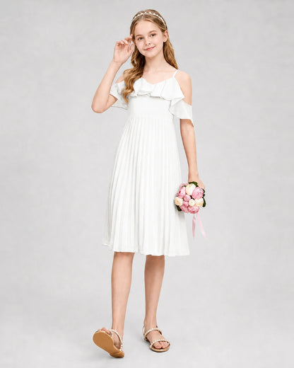 Dideyttawl Cold Shoulder Pleated Chiffon Junior Bridesmaid Dress