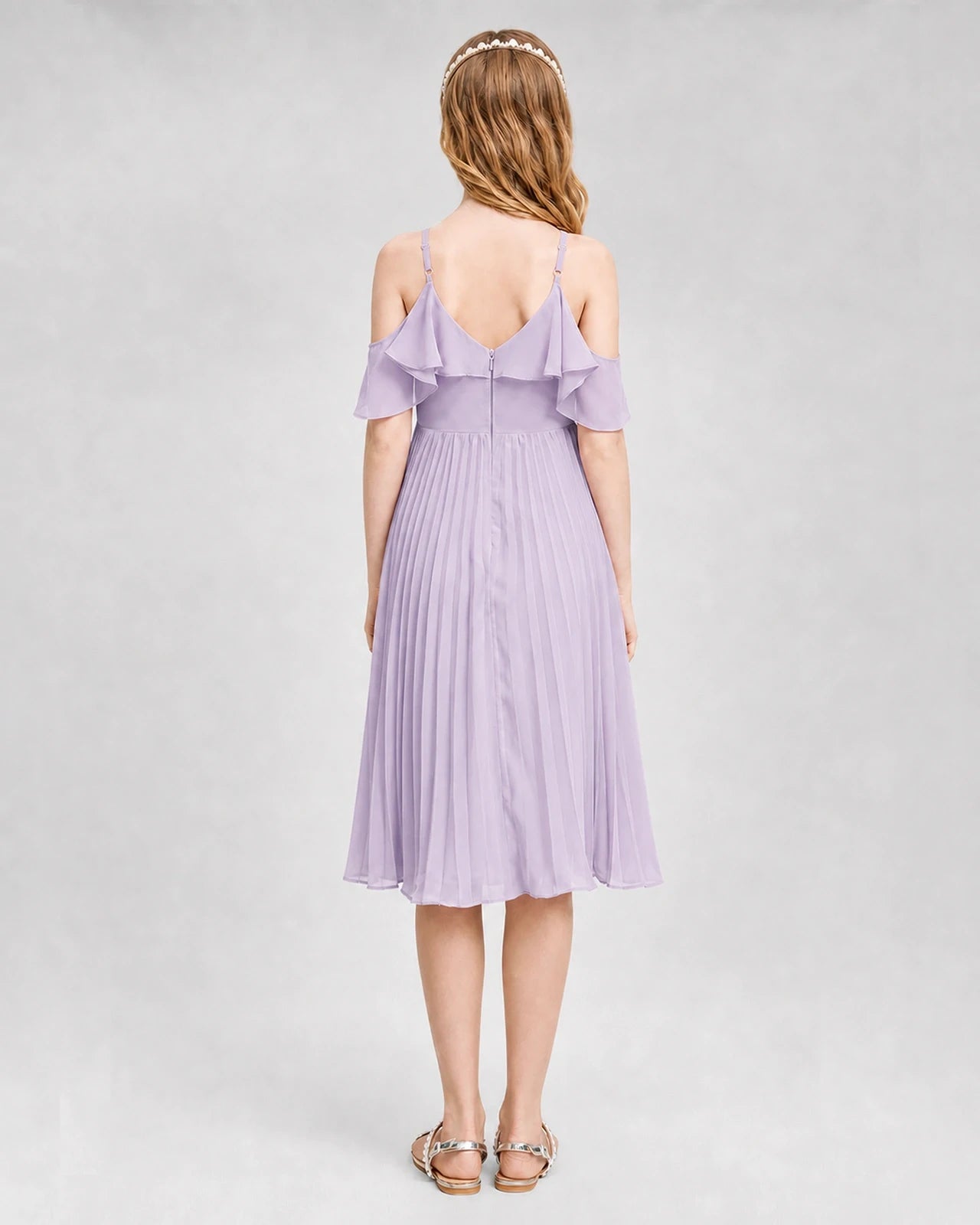 Dideyttawl Cold Shoulder Pleated Chiffon Junior Bridesmaid Dress